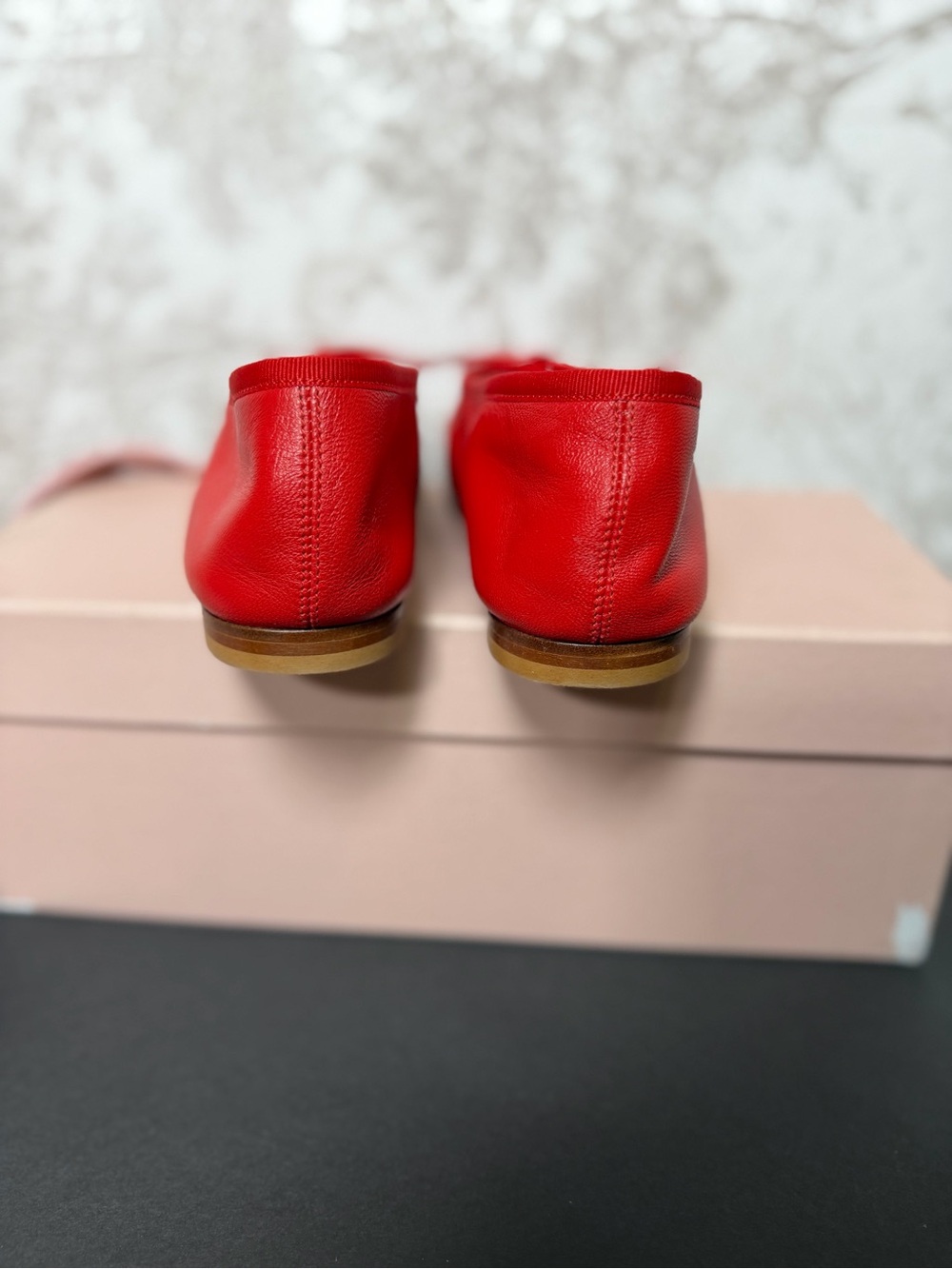 Mansur Gavriel Square Toe Ballerina Flat in Poppy red ballet leather shoe - Picture 8 of 9